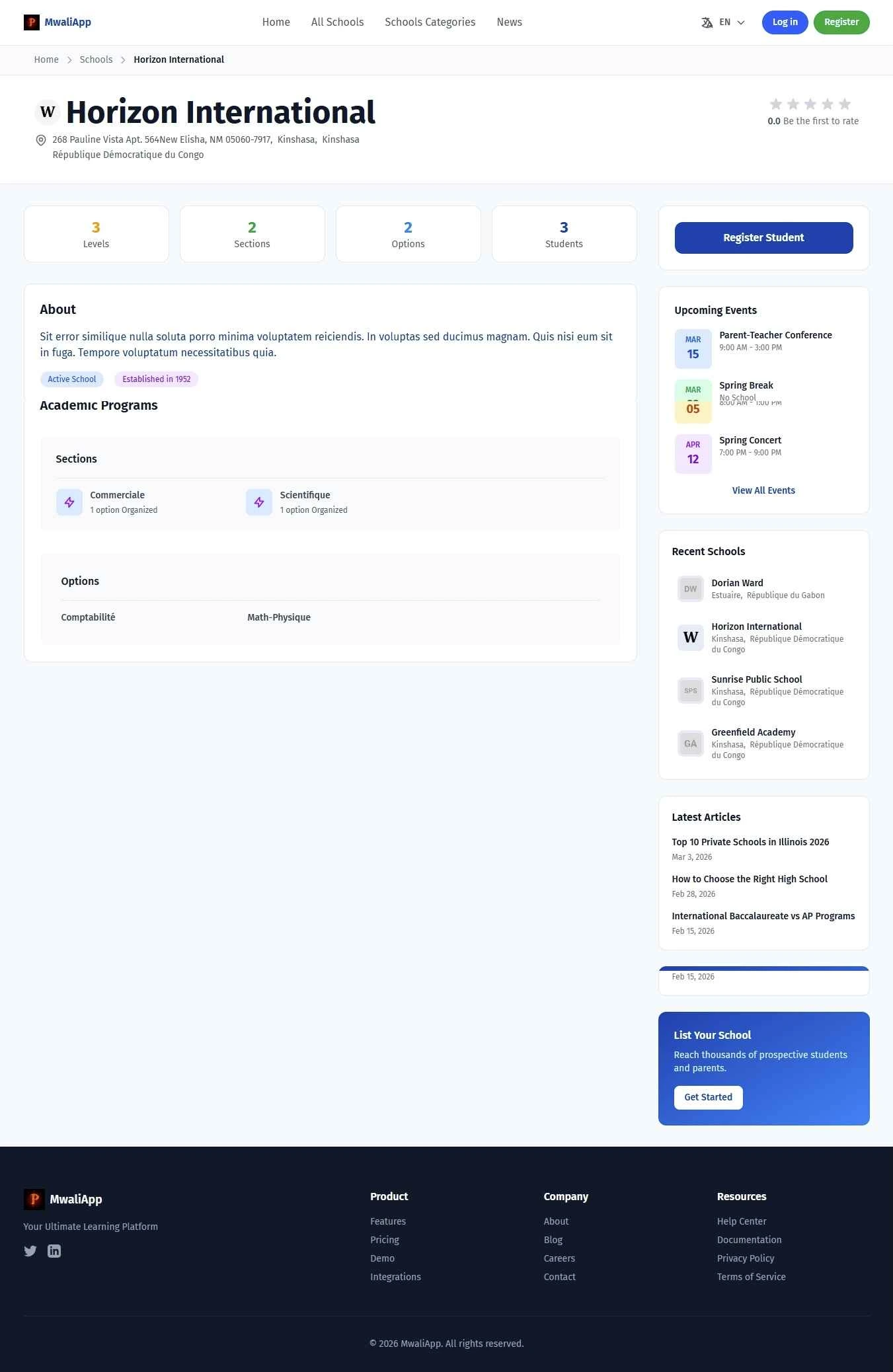 School public profile page
